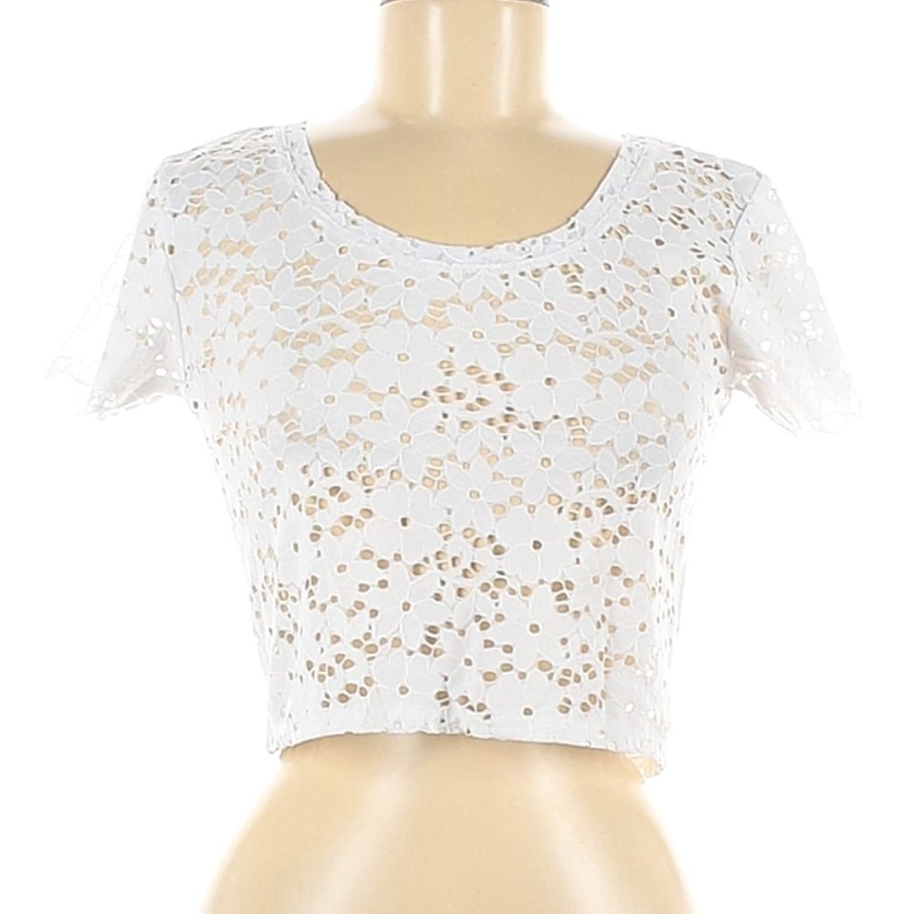 Zara W&B Collection Floral Eyelet Crop Top